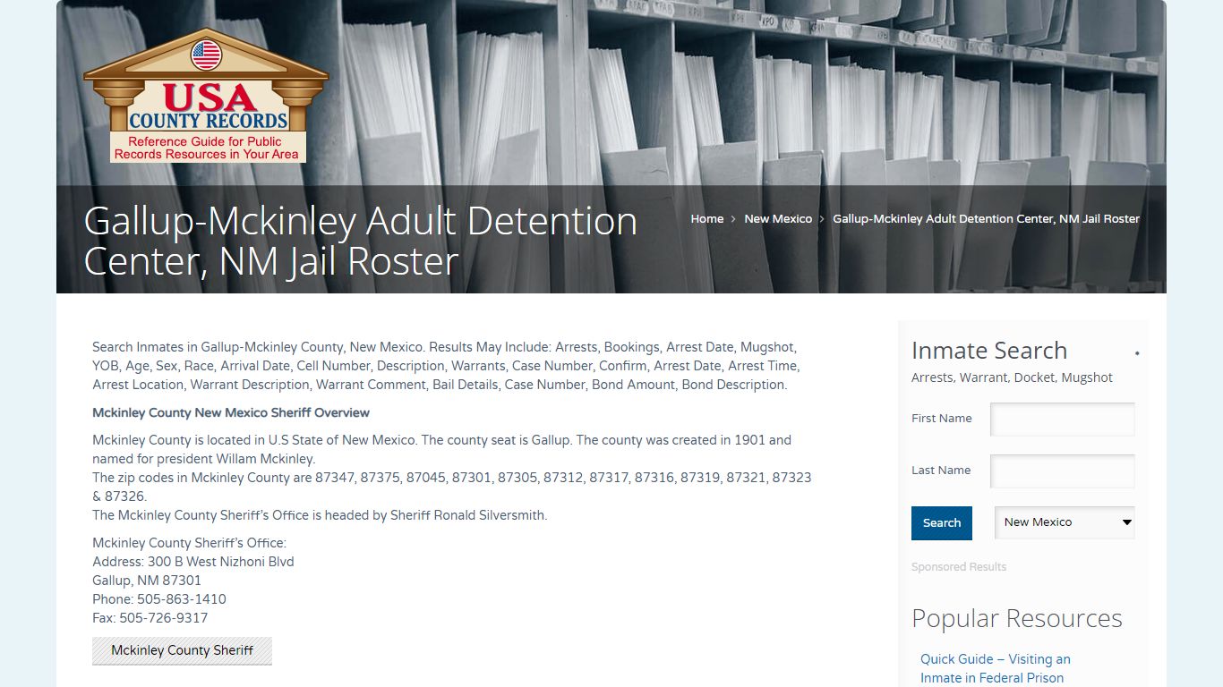 Gallup-Mckinley Adult Detention Center, NM Jail Roster