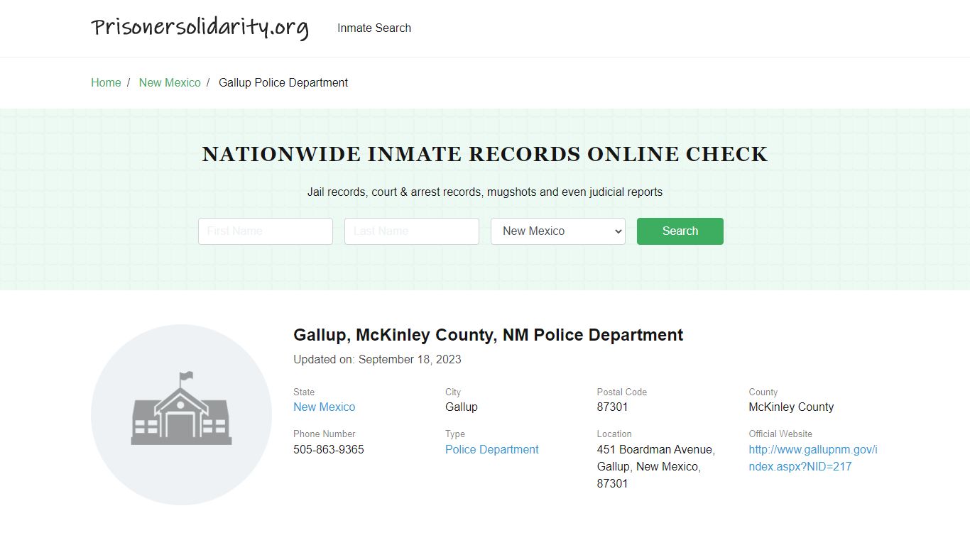Gallup, NM Police - City Jail Inmates, Arrests - Prisoner Solidarity